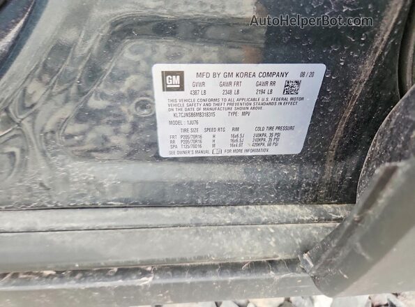 KL7CJNSB6MB318315 2021 CHEVROLET TRAX Charcoal Vista de la etiqueta del VIN