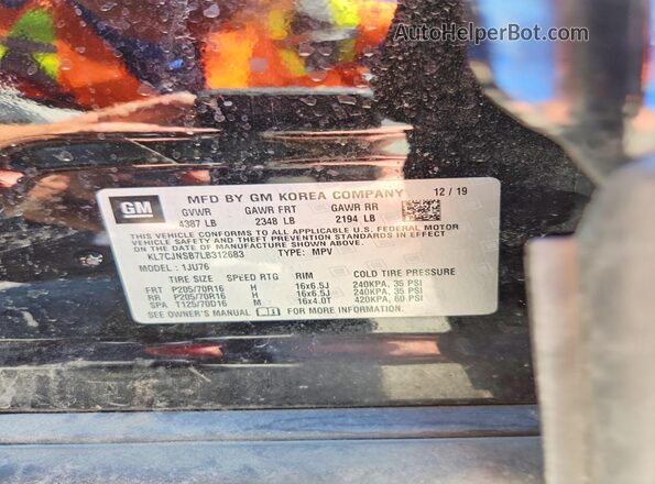 KL7CJNSB7LB312683 2020 CHEVROLET TRAX Black Vista de la etiqueta del VIN