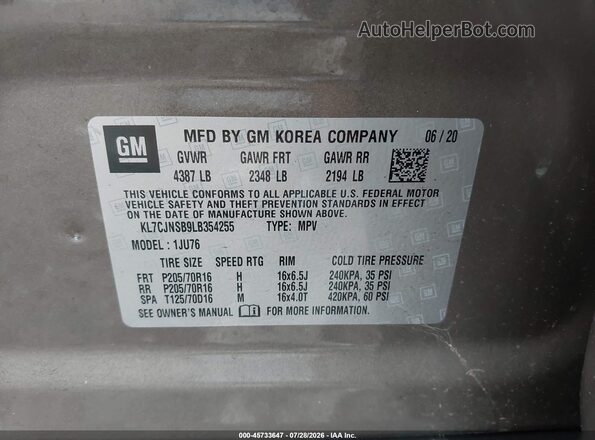 KL7CJNSB9LB354255 2020 CHEVROLET TRAX Brown Շարժիչի բաժամունքի տեսք
