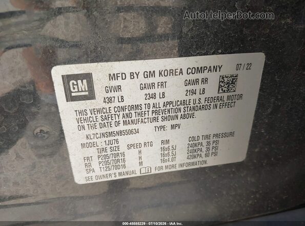 KL7CJNSM5NB550634 2022 CHEVROLET TRAX Черный Вид подкапотного пространства