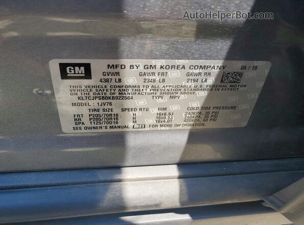 KL7CJPSB0KB922564 2019 CHEVROLET TRAX Silver Widok komory silnika