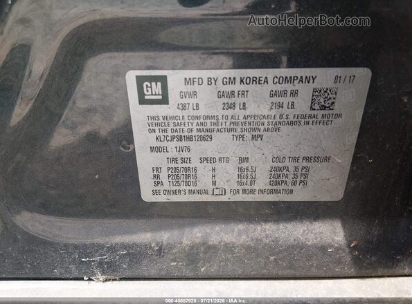 KL7CJPSB1HB120629 2017 CHEVROLET TRAX Gray Vista del compartimento del motor