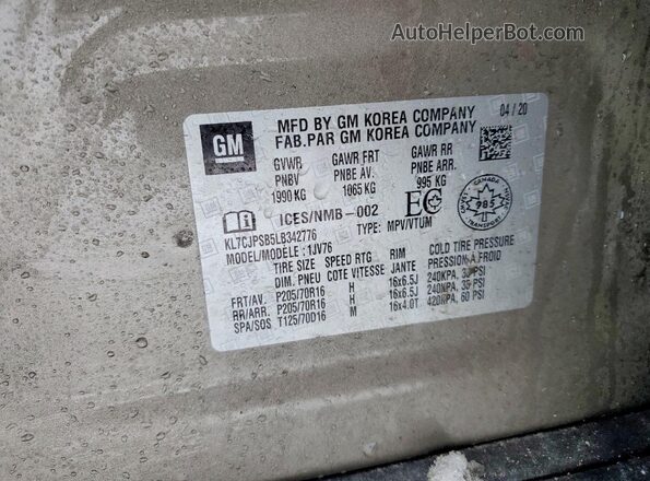 KL7CJPSB5LB342776 2020 CHEVROLET TRAX Tan Вид наклейки з VIN-кодом