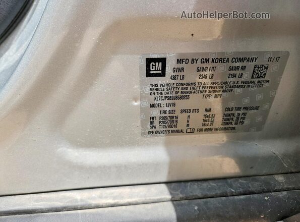 KL7CJPSB9JB580255 2018 CHEVROLET TRAX Silver Вид підкапотного простору