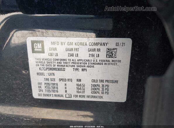 KL7CJPSM0MB365532 2021 CHEVROLET TRAX Black Widok komory silnika