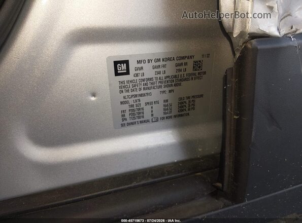 KL7CJPSM1NB567913 2022 CHEVROLET TRAX Серебряный Вид подкапотного пространства