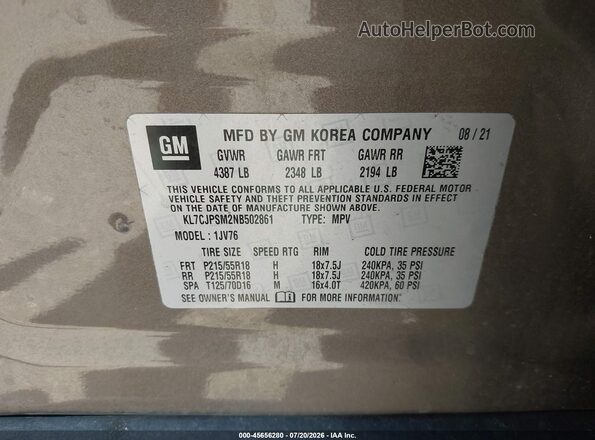 KL7CJPSM2NB502861 2022 CHEVROLET TRAX Бежевый Вид подкапотного пространства
