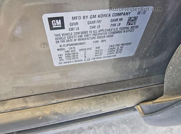 KL7CJPSM6NB528024 2022 CHEVROLET TRAX Brown Вид наклейки з VIN-кодом