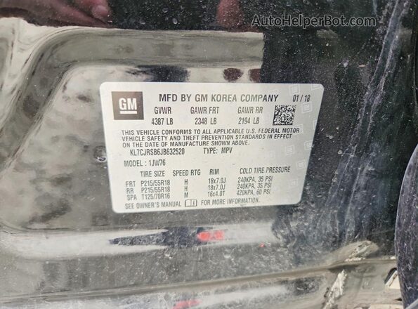 KL7CJRSB6JB632520 2018 CHEVROLET TRAX Black VIN կոդի պիտակի տեսք