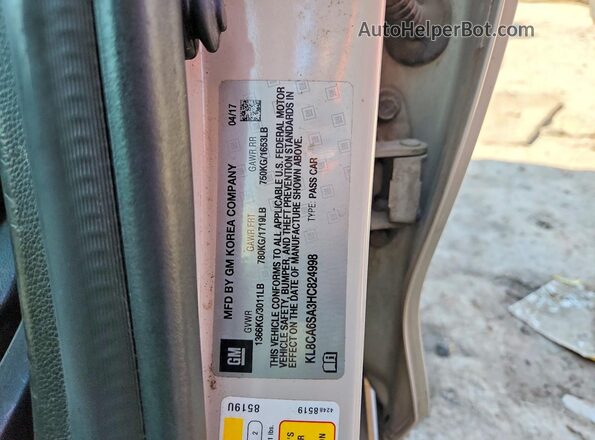 KL8CA6SA3HC824998 2017 CHEVROLET SPARK Серый Вид наклейки с VIN-кодом