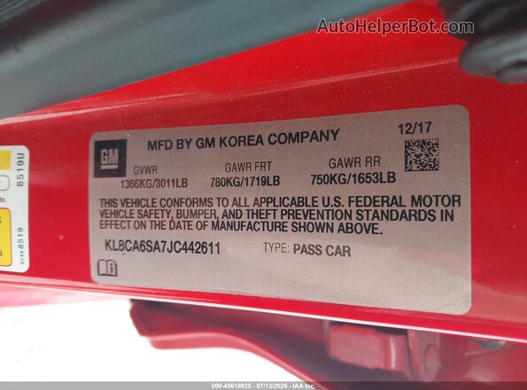 KL8CA6SA7JC442611 2018 CHEVROLET SPARK Red Engine compartment view