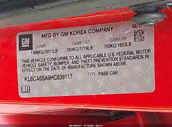 KL8CA6SA9HC839117 2017 CHEVROLET SPARK Red Engine compartment view