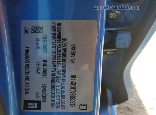 KL8CB6SA0JC421418 2018 CHEVROLET SPARK Blue Engine compartment view