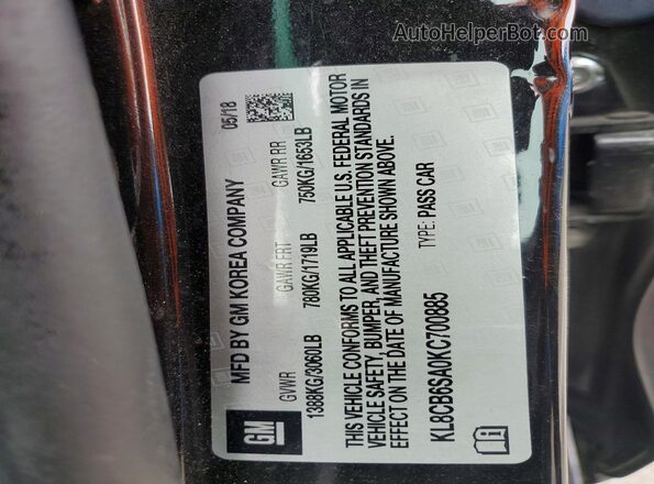 KL8CB6SA0KC700885 2019 CHEVROLET SPARK Black Вид наклейки з VIN-кодом