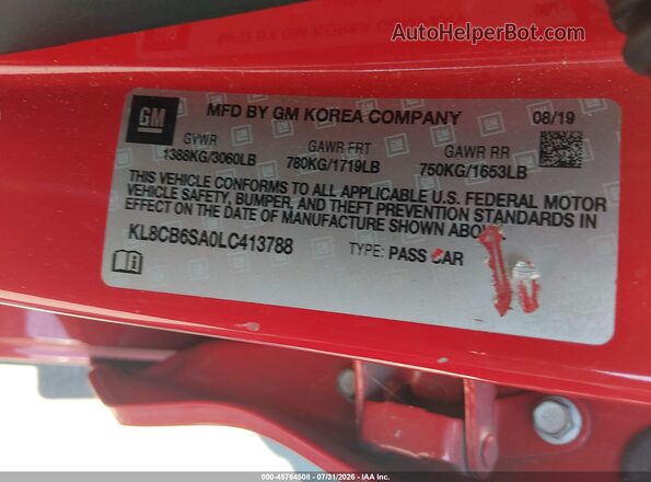 KL8CB6SA0LC413788 2020 CHEVROLET SPARK Red Widok komory silnika