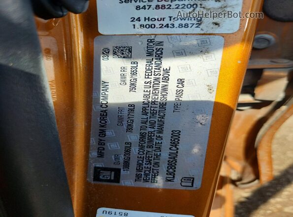 KL8CB6SA0LC465003 2020 CHEVROLET SPARK Orange Շարժիչի բաժամունքի տեսք