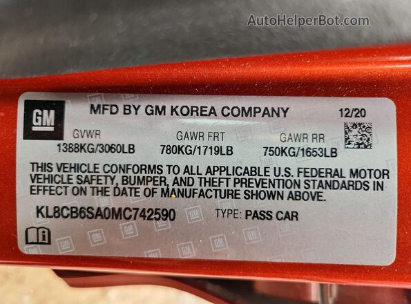 KL8CB6SA0MC742590 2021 CHEVROLET SPARK Red Շարժիչի բաժամունքի տեսք