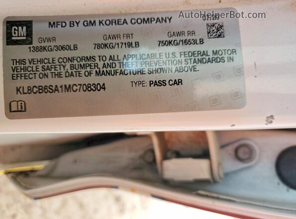 KL8CB6SA1MC708304 2021 CHEVROLET SPARK Двухцветный Вид наклейки с VIN-кодом