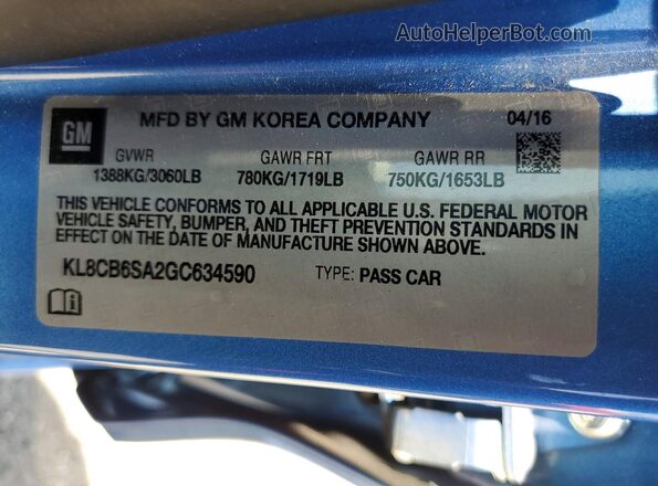 KL8CB6SA2GC634590 2016 CHEVROLET SPARK Blue Widok komory silnika