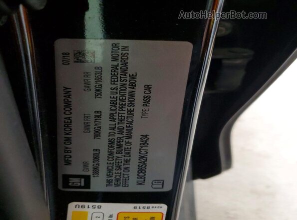 KL8CB6SA2KC718434 2019 CHEVROLET SPARK Black Widok naklejki z numerem VIN