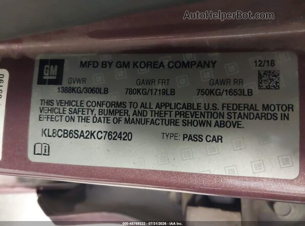 KL8CB6SA2KC762420 2019 CHEVROLET SPARK Purple Вид підкапотного простору