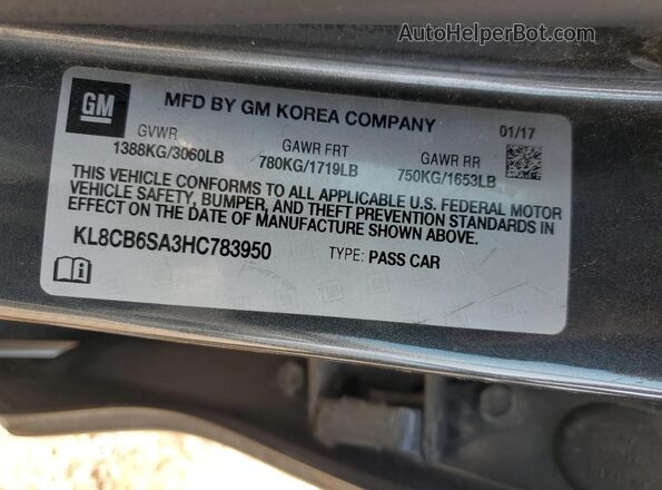 KL8CB6SA3HC783950 2017 CHEVROLET SPARK Серый Вид наклейки с VIN-кодом