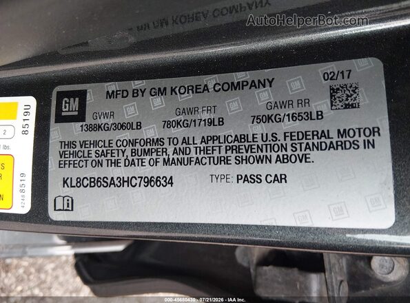 KL8CB6SA3HC796634 2017 CHEVROLET SPARK Серый Вид подкапотного пространства
