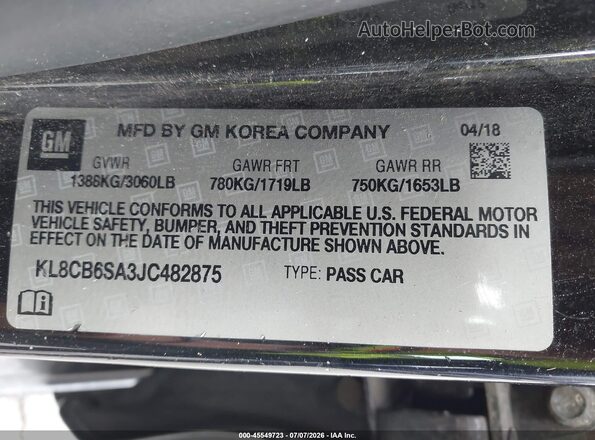 KL8CB6SA3JC482875 2018 CHEVROLET SPARK Black Вид підкапотного простору