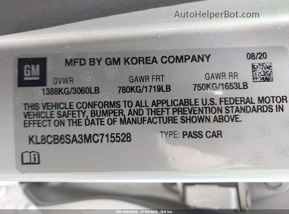 KL8CB6SA3MC715528 2021 CHEVROLET SPARK Silver Widok komory silnika
