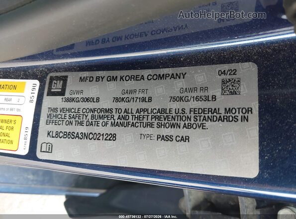KL8CB6SA3NC021228 2022 CHEVROLET SPARK Dark Blue Widok komory silnika