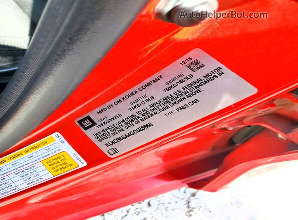 KL8CB6SA4GC585666 2016 CHEVROLET SPARK Red Вид наклейки з VIN-кодом