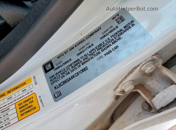 KL8CB6SA4KC810662 2019 CHEVROLET SPARK White Շարժիչի բաժամունքի տեսք