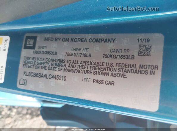 KL8CB6SA4LC445210 2020 CHEVROLET SPARK Blue ძრავის განყოფილების ხედი