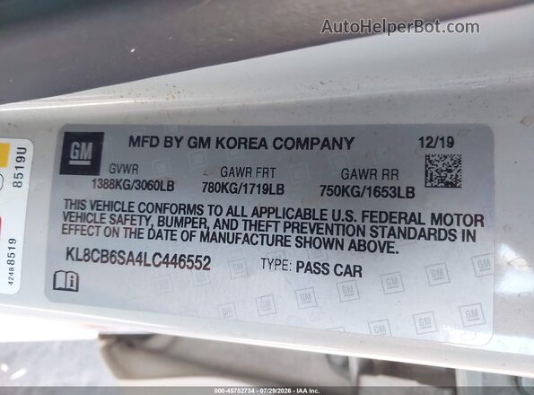 KL8CB6SA4LC446552 2020 CHEVROLET SPARK Серый Вид подкапотного пространства