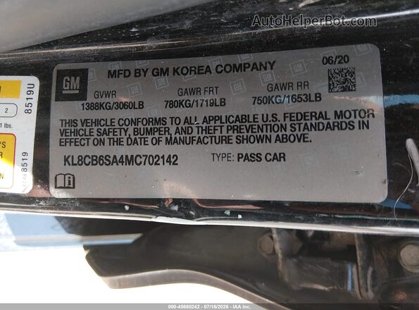 KL8CB6SA4MC702142 2021 CHEVROLET SPARK Black Вид підкапотного простору
