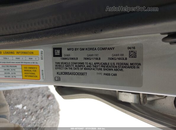 KL8CB6SA5GC635877 2016 CHEVROLET SPARK Silver Вид підкапотного простору