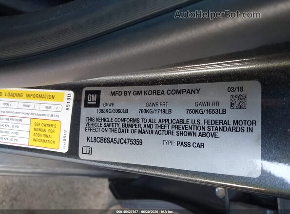 KL8CB6SA5JC475359 2018 CHEVROLET SPARK Серый Вид подкапотного пространства