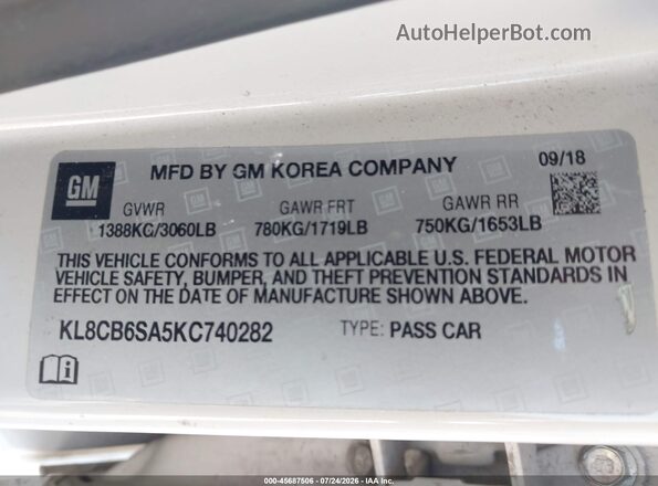 KL8CB6SA5KC740282 2019 CHEVROLET SPARK Beige Вид підкапотного простору