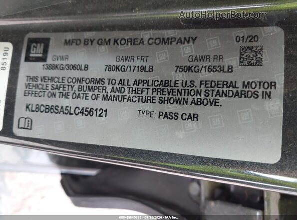 KL8CB6SA5LC456121 2020 CHEVROLET SPARK Gray Շարժիչի բաժամունքի տեսք