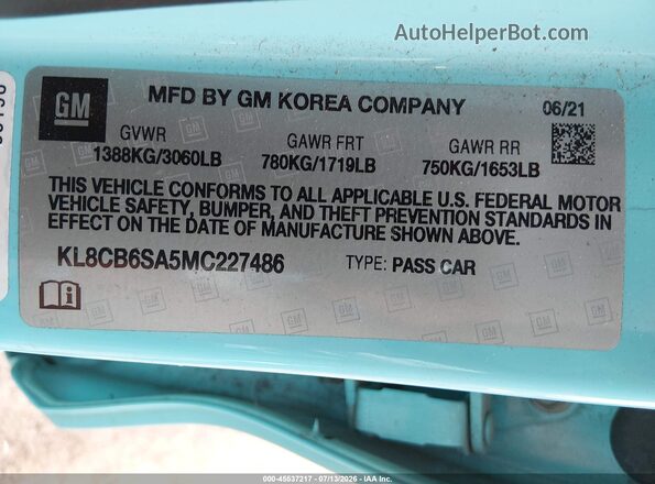 KL8CB6SA5MC227486 2021 CHEVROLET SPARK Teal Widok komory silnika
