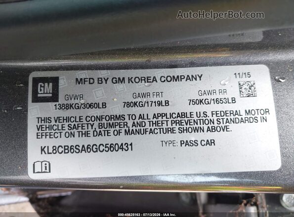 KL8CB6SA6GC560431 2016 CHEVROLET SPARK Gray Vista del compartimento del motor