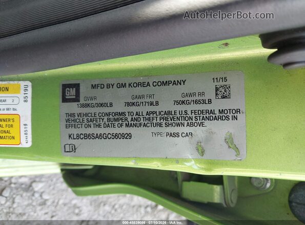 KL8CB6SA6GC560929 2016 CHEVROLET SPARK Green Engine compartment view