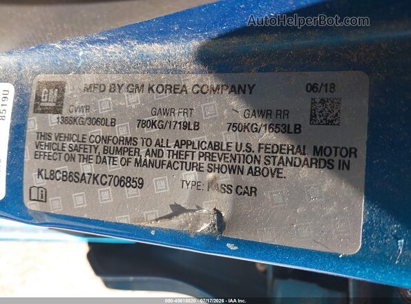 KL8CB6SA7KC706859 2019 CHEVROLET SPARK Blue ძრავის განყოფილების ხედი
