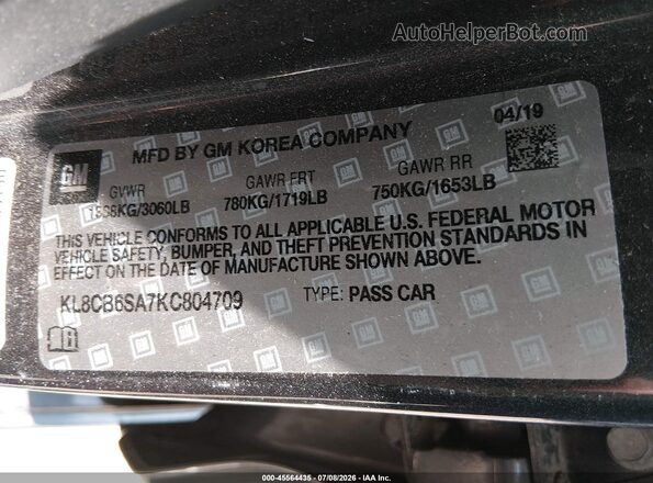 KL8CB6SA7KC804709 2019 CHEVROLET SPARK Gray Вид підкапотного простору