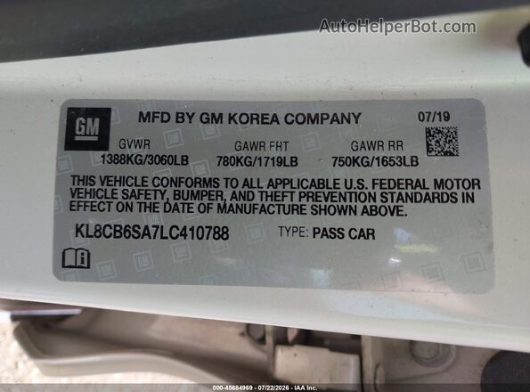 KL8CB6SA7LC410788 2020 CHEVROLET SPARK Cream Вид підкапотного простору