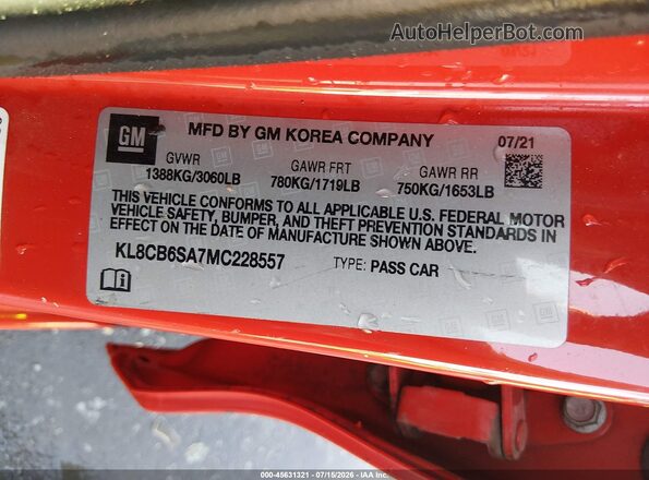 KL8CB6SA7MC228557 2021 CHEVROLET SPARK Red ძრავის განყოფილების ხედი