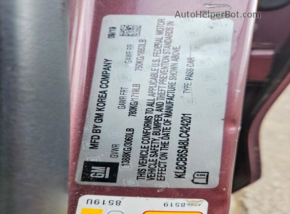 KL8CB6SA8LC424201 2020 CHEVROLET SPARK Бордовый Вид подкапотного пространства