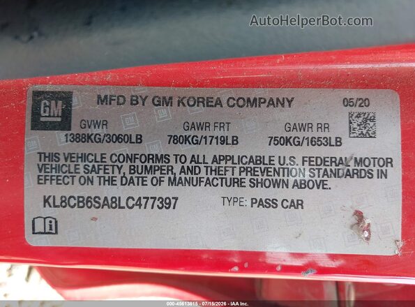KL8CB6SA8LC477397 2020 CHEVROLET SPARK Red Widok komory silnika