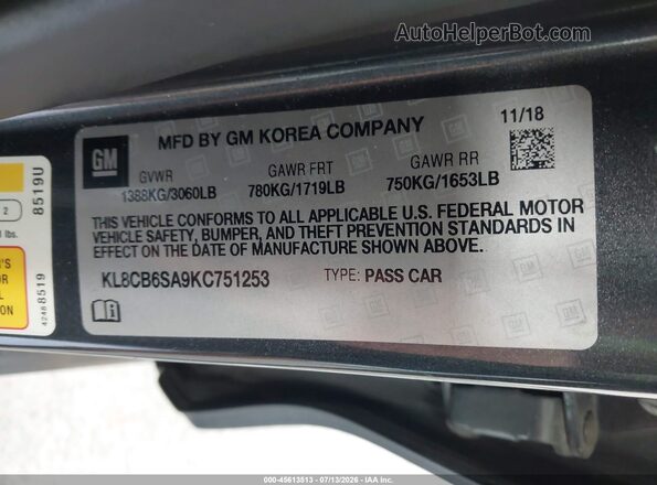 KL8CB6SA9KC751253 2019 CHEVROLET SPARK Gray Вид підкапотного простору