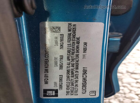 KL8CB6SA9KC764911 2019 CHEVROLET SPARK Blue Vista del compartimento del motor